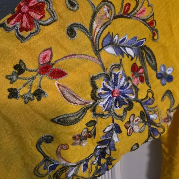 Yellow 3/4 Sleeve Embellished Kimono - Picture 3 of 4